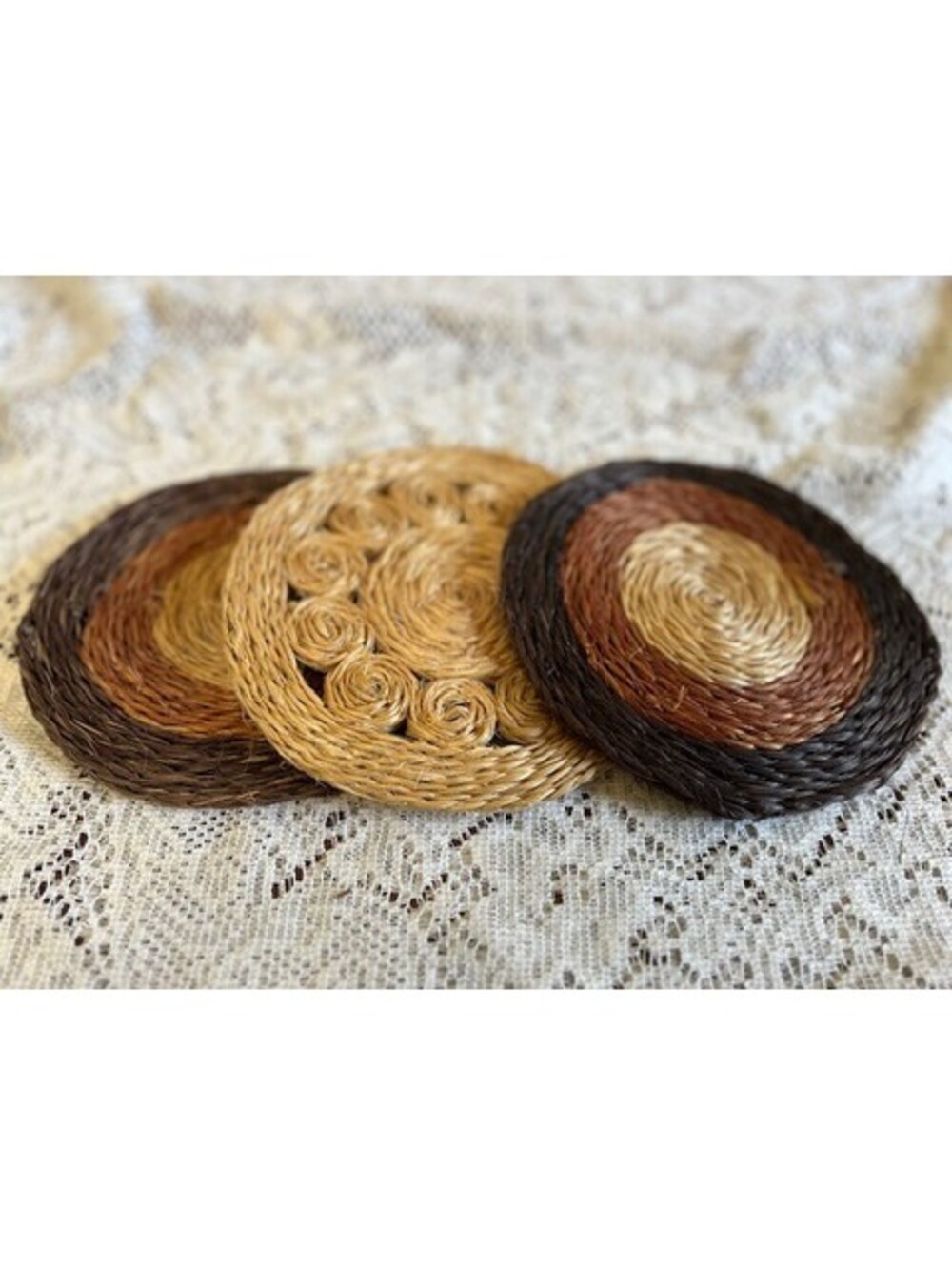 Set of 3 Handmade Natural Woven Fiber Coasters